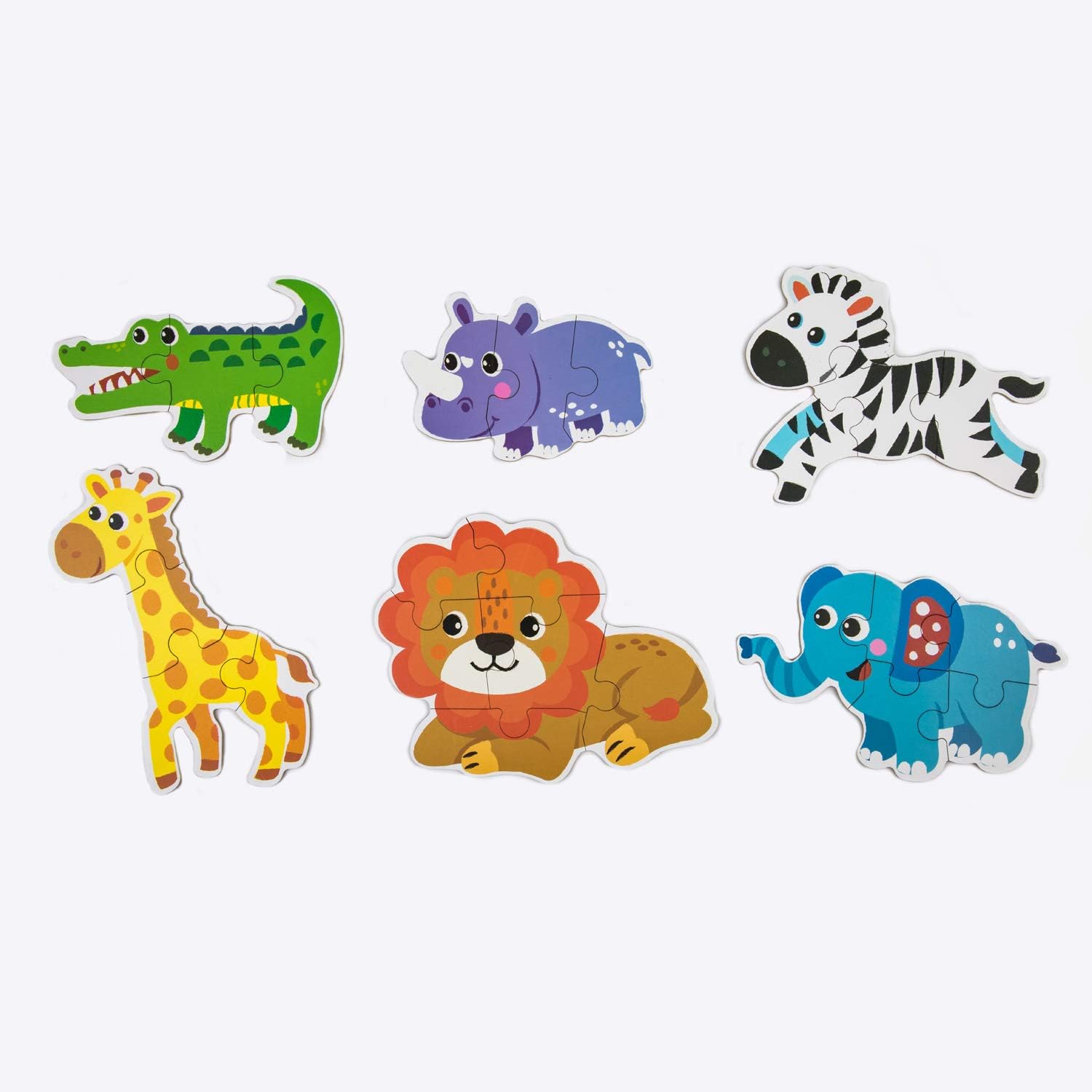 CeleMoon 6 in 1 Wild Animals Pattern Wooden Simple Block Jigsaw Puzzle Toys Early Education Learning Gift for Beginner Kids Toddler Age 3+