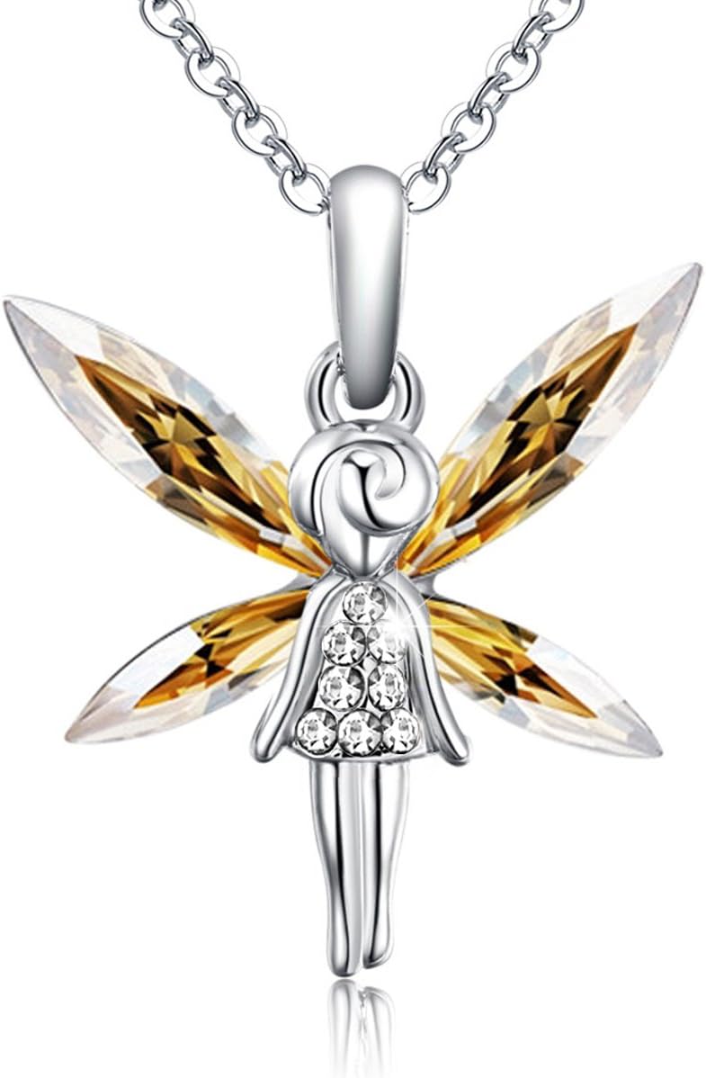 STAR SANDS-Sweet Angel-Golden Shadow Crystal Pendant Necklace for Womens with Genuine Austria Crystals-Rhodium Plated-The Gifts for Lover Wife Daughter