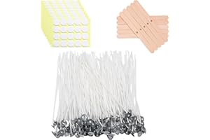 Aubeco 160Pcs 8 inch Pre Waxed Candle Wick with 160pcs Wick Stickers and 10Pcs Candle Wick Holders, Bulk Cotton Candle Wicks for Candle Making, Soy Wax