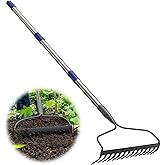 Garden Rake, 14 Metal Tines Heavy Duty Bow Rake with 5FT Adjustable Handle for Lawn, Landscape Cultivator Garden Rake for Loo