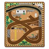 Melissa & Doug Round the Construction Zone Work Site Rug With 3 Wooden Trucks (39 x 36 inches)