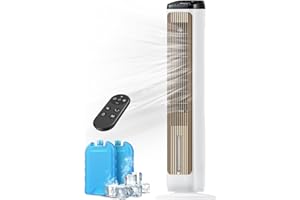 PNTCK Portable Evaporative Air Cooler: 41" Bladeless Tower Fans Swamp Cooler for Bedroom, Office, Standing Fans That Blow Cold Air with 12H Timer, 3 Speeds, 4 Modes, 20FT Remote, 80° Oscillating