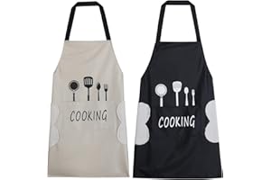 Agirlvct 2 Pack Kitchen Apron with Hand Wipe,Water-drop Resistant with 2 Pockets Cooking Bib Aprons for Women Men Chef