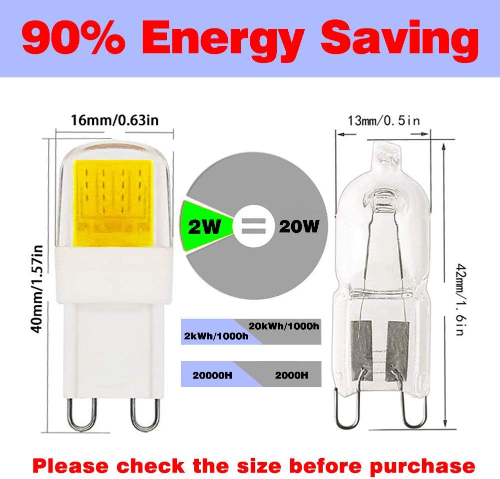 ZHENMING Flat G9 2W LED Bulb Cool White 6000K Compact Short 40mm Dimmable Equivalent 20W Halogen Lamps Light Bulbs 230V, 5 Pack - Image 5
