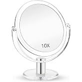 Magnifying Makeup Double Sided Mirror 1x 10x Magnification Desk Mirror 6'' | Fabuday Tabletop Magnified Mirror with Stand, Two Side Cosmetic Vanity Acrylic Mirror, 360&deg; Rotation, Clear