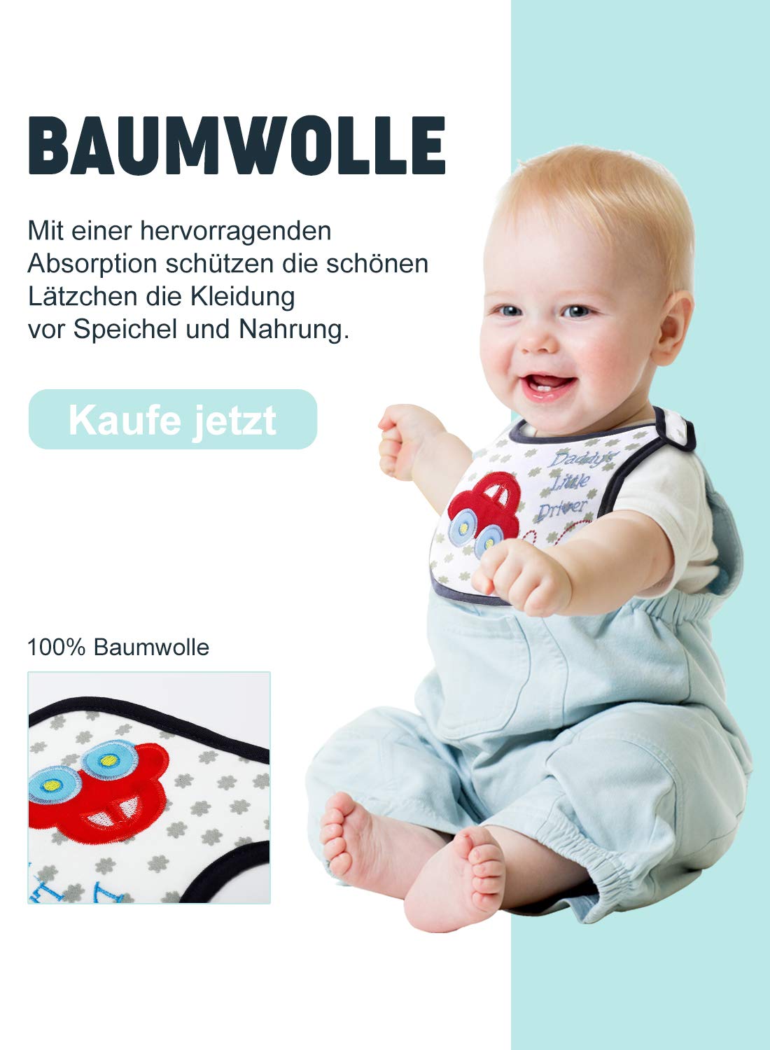 FUTURE FOUNDER Baby Lätzchen Wasserdicht Weich 10er Halstücher aus Baumwolle mit Klettverschluss für Baby Jungen Kleinkinder