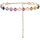 Giomos Chain Belt for Women Fashion - Y2K Rhinestone Waist Chain, Decorative Belt for Dresses, Jeans, Festival Looks, Gold, RoundShape