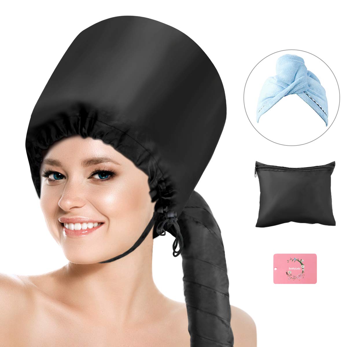 Bonnet Hood Hair Dryer Attachment- Hooded Hair Dryer Cap Hand Held Soft Adjustable for Drying Curly Styling Deep Conditioning+ Hair Dry Towel