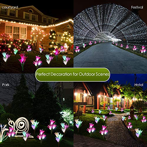 dapai Solar Flowers Garden Light, LED Garden Decorations Light Outdoor Solar Powered Yard Art Waterproof Color Changing Lily Flowers for Garden Yard Patio Decorations (2 Pack)