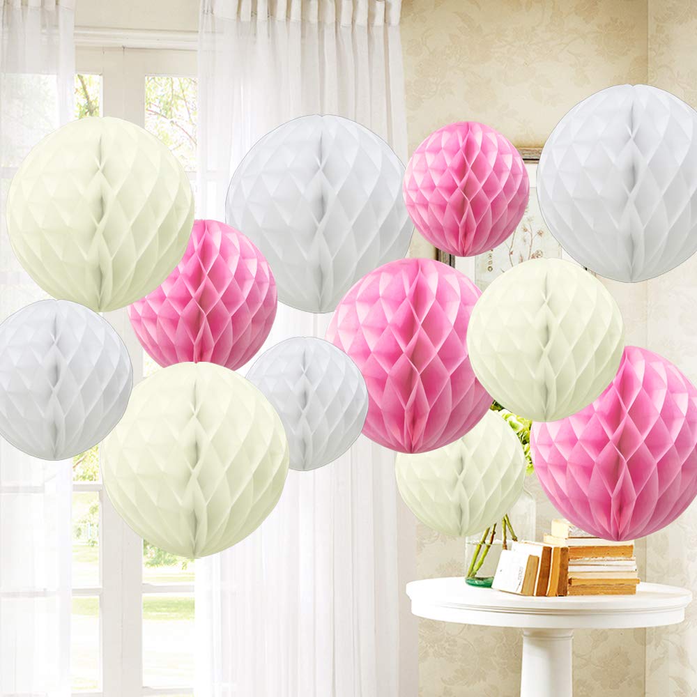Time to Sparkle 12 Pack Tissue Paper Honeycomb Balls, Poms Birthday Baby Shower Wedding Decorations (Baby Pink)