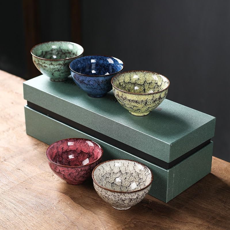 melala Ceramic Tea Cup Set,Chinese Kung Fu Tea Set,Japanese Style Tea Cup,5pcs Ceramic Mate Cup Set, Tea Coffee Cups 110ml without Handle