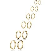 Ofeiyaa 6 Pairs Stainless Steel Huggie Hoop Earrings Cartilage Helix Lobes Hinged Sleeper Tiny Hoops Earrings For Men Women 6/8/10/12/14/16mm Gold Silver Tone