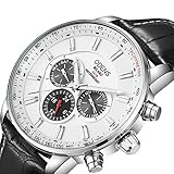 Men's Big Face Black Leather Watch,Quartz Waterproof Date Week Display Analog Wrist Watches (black)