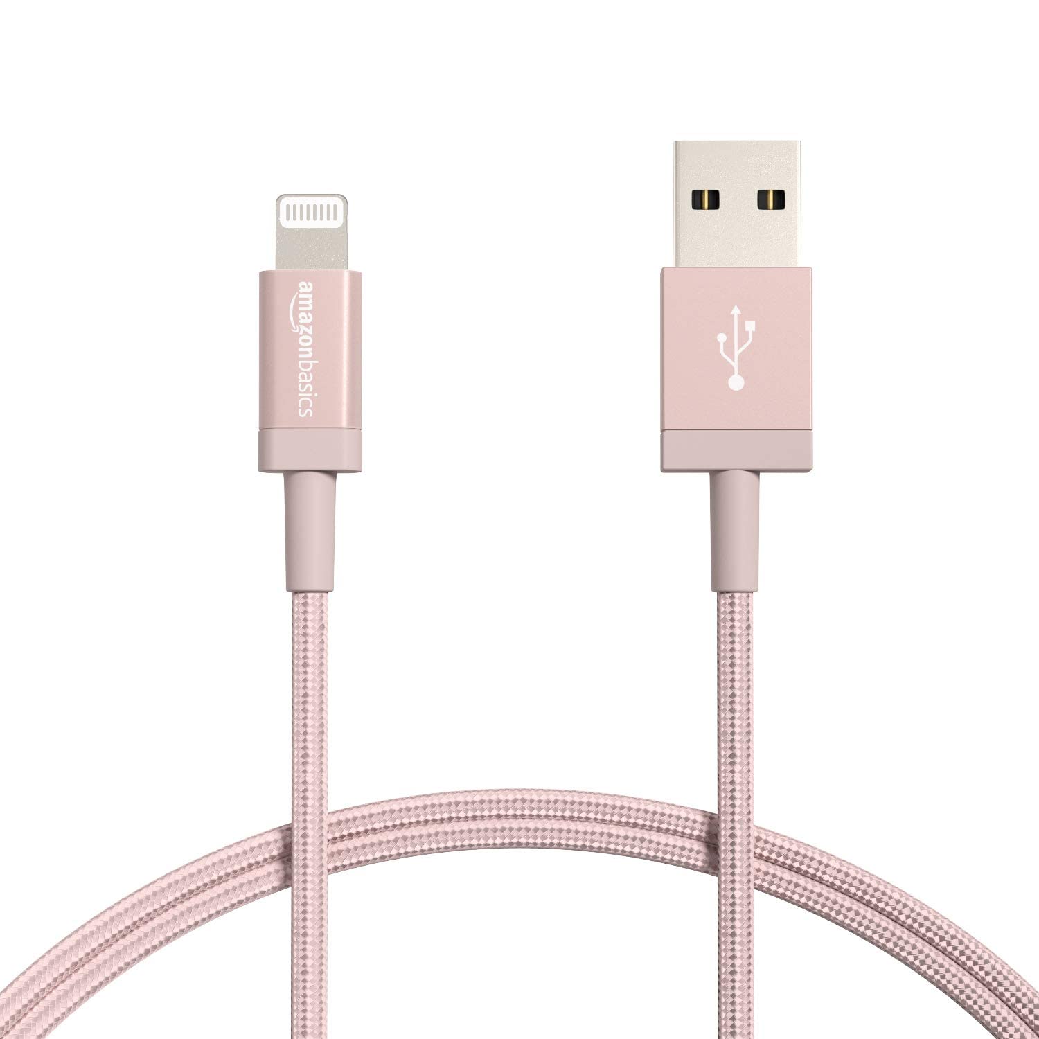 Amazon Basics Nylon Braided Lightning to USB A Cable - MFi Certified iPhone Charger, Rose Gold, 0.9 m (2-Pack)