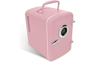 Frigidaire EFMIS151-PINK EFMIS151 Mini Portable Compact Personal Home Office Fridge Cooler Built in Speaker, 4L Capacity, Chills Six 12 oz Cans, 100% Freon-Free & Eco Friendly, standard, Pink