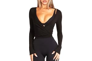 Navneet Women Wrap Top Ballet Long Sleeve Workout Crop Tops V Neck Yoga Going Out Pilates Y2K Fall Outfit