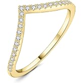 JewelryPalace V Shape Round Cut Moissanite Wedding Band for Women, 14K White Yellow Rose Gold Plated 925 Sterling Silver Promise Ring for Her, Simulated Diamond Stackable Rings VVS D-F