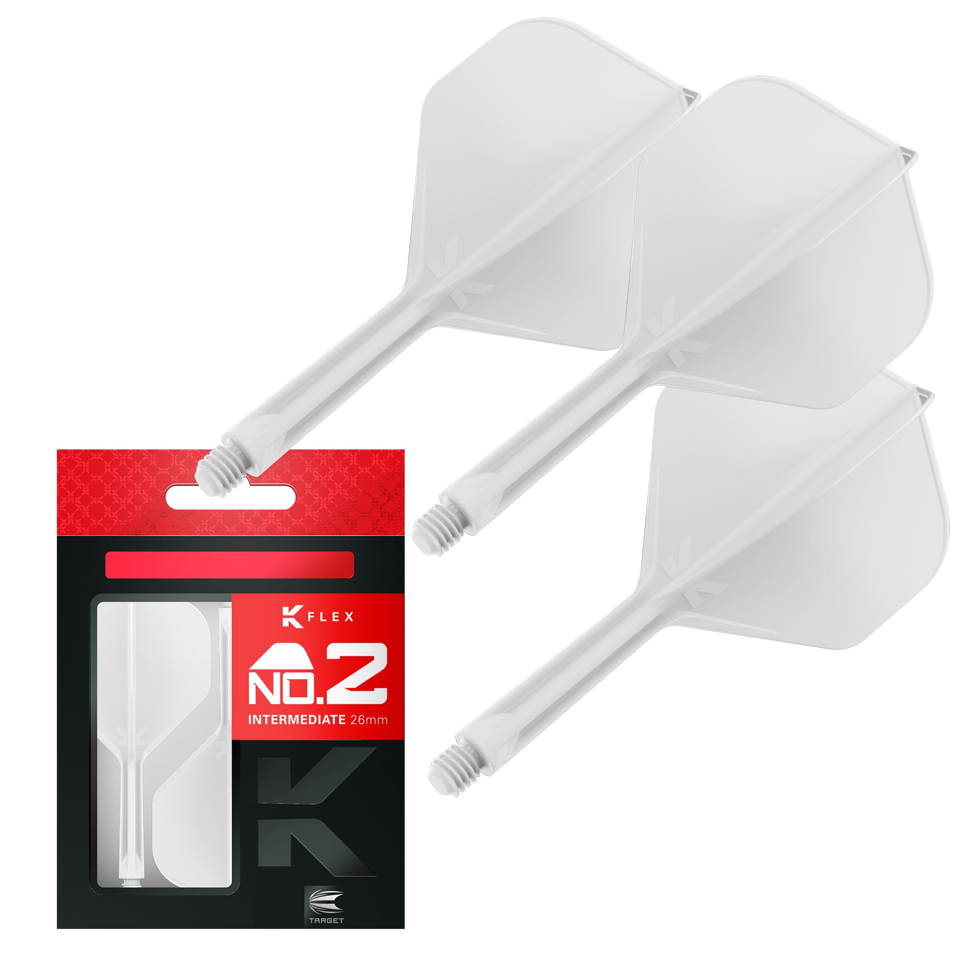 Target Darts K Flex Integrated Dart Flights And Shafts, No.2 White (Intermediate) | Pack Of 3 K-Flex – No2, Kflex All In One Moulded Dart Flight & Stem | Professional Dart Accessories