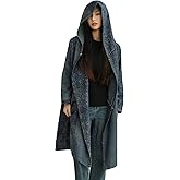 FioraMosaic Women's Hooded Denim Coat Loose Fit Long Jacket with Tie Front & Patch Pockets Casual Fashion Outerwear