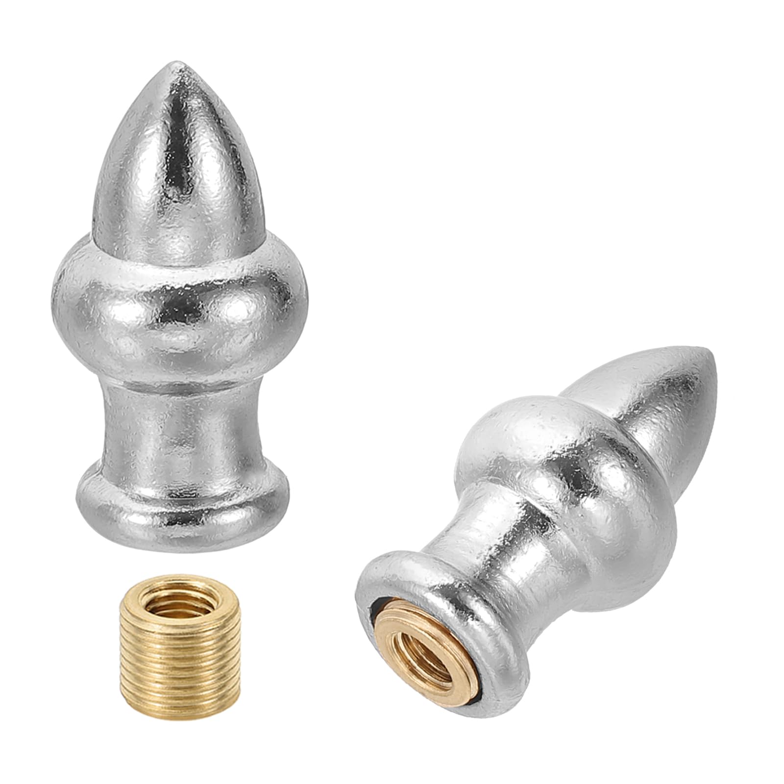 PATIKIL 36 x 20mm Lamp Finials Caps Knob, 2 Set Solid Lamp Shade Top Decoration Screw Cap Nuts with Brass Reducing Adapter for Table Lamps Floor Lamps, Silver Tone