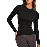 TZLDN Women Long Sleeve Workout Tops Seamless Gym Yoga Compression Shirts Quick Dry Running Athletic Top Underscrub