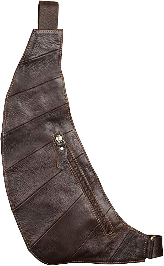 Xieben Vintage Leather Sling Chest Shoulder Bag Pack for Men Women Travel Outdoor Motorcycle Bike Shoulder Messenger Crossbody Pack Backpack Daypack Coffee - Image 4