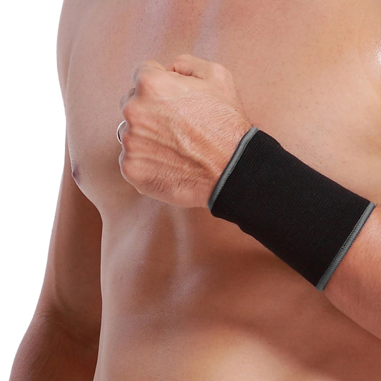 Neotech Care Wrist Band Support Sleeve - Elastic & Breathable Knitted Fabric Compression Brace - for Tennis, Gym, Sport, Tendonitis (Black Colour, Size XXL, 1 Unit)