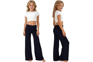Girls Coral Fold Over Yoga Pants Wide Leg Loose Fit Pant with Ruched Waist Sports Leggings Baggy Foldover Sweatpants