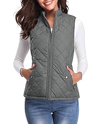 Fuinloth Women's Quilted Vest, Stand Collar