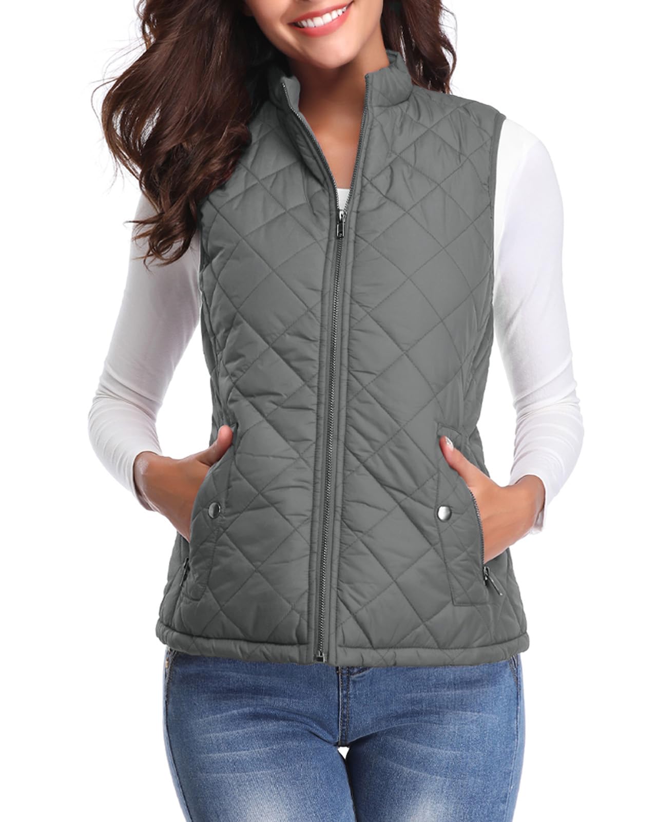 Fuinloth Women's Quilted Vest, Stand Collar