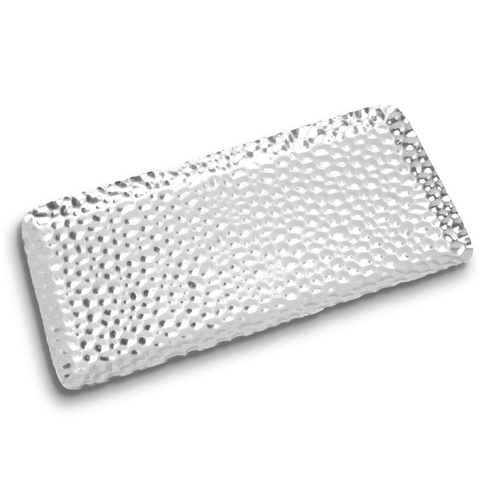 Hammered Stainless Steel Rectangular Tray Plate, 3.7 x 7.7 Inch Decorative Vanity Tray for Bathroom Counter, Living Room, Bedroom, Kitchen