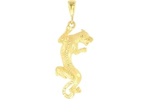 JEWELRY AMERICA 14K Yellow Gold Textured Vertical Panther Charm Animal Pendant