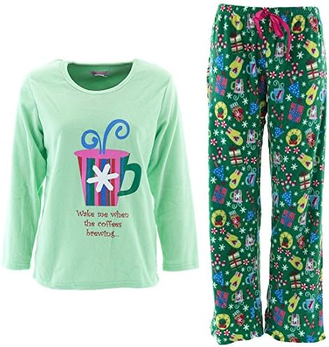 Emme Jordan Christmas Coffee Womens' Green Fleece Pajamas S