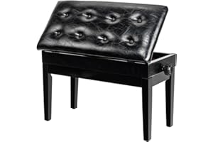 Bonnlo Adjustable Duet Piano Bench with Storage Black Faux Leather Piano Stool Deluxe Padded Seat with 2” Thick Cushion