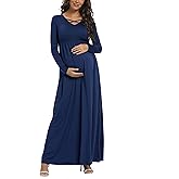 Long Sleeve Maternity Dress, Maxi Maternity Dress with Belt for Baby Shower Photoshoot