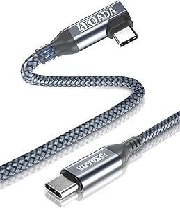 AkoaDa Right Angle 90 Degree USB C To USB C Cable 6.6ft,Type C 90 Degree 60W Nylon Braided Fast Charging Cable For MacBook Pro,iPad Pro, Samsung Galaxy S20 Note 20,Google Pixel 4 3 XL And More (Grey)