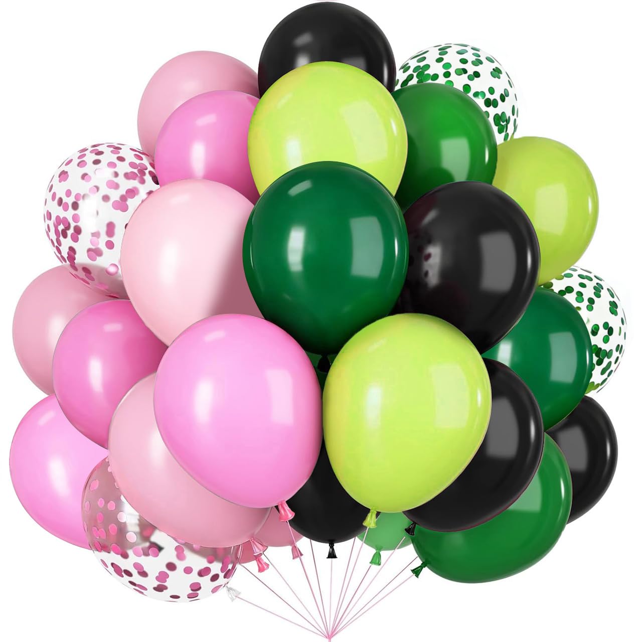 Green Pink Birthday Balloons, 60 Pcs Avocado Green Pastel Pink Black Balloons with 12 Inch Confetti Balloon, Princess Party Decorations for Witch Princess Themed Disco Cosplay Birthday Baby Shower
