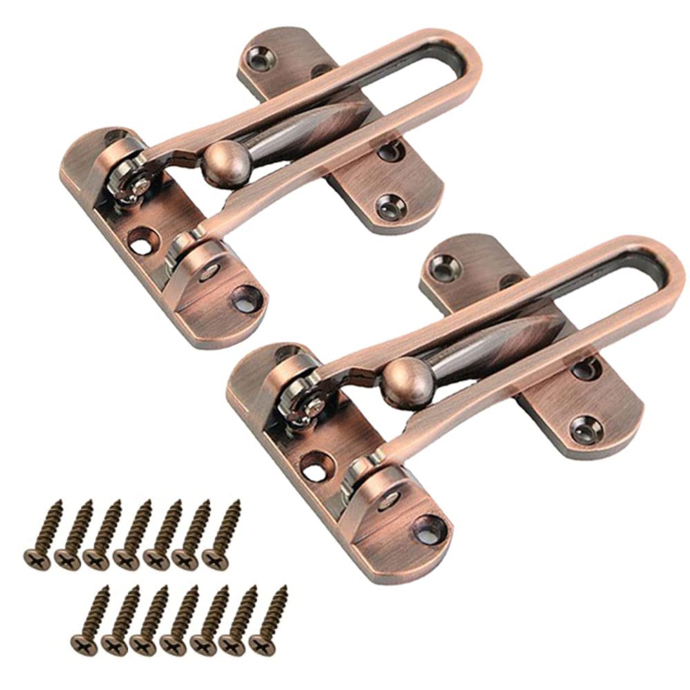 2 Pack Bronze Red Home Security Door Lock Swing Bar Door Guard for Kids, Hotel Door Latch, Thicken Solid Zinc Alloy Reinforcement Lock