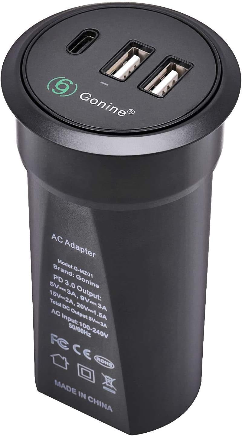 Gonine Desktop Grommet with USB, Hidden Power Socket, Desktop Charging Station, with 1 Type C and 2 USB Power Ports