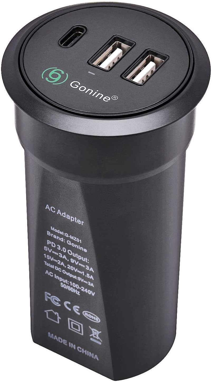 Gonine Desktop Grommet with USB, Hidden Power Socket, Desktop Charging Station, with 1 Type C and 2 USB Power Ports