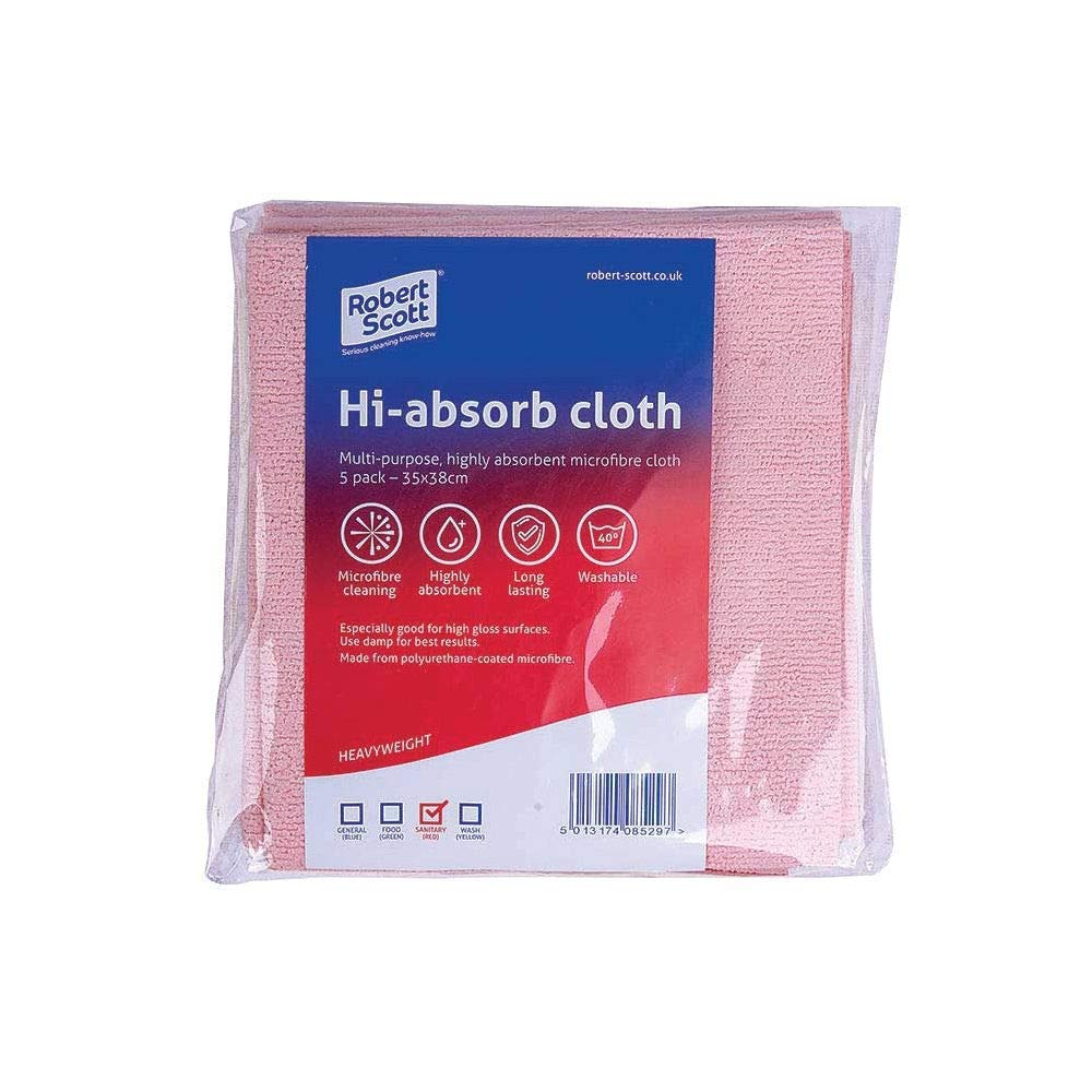 HI-Absorb Microfibre Cloth, 38cm x 35cm, Red, Pack of 5