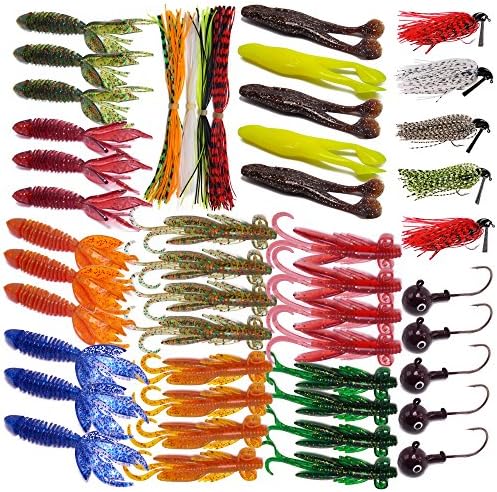CATCHSIF 47pcs Big Bass Bait Creature Grub Frog Toad Soft baits and Finesse Jigs KIT