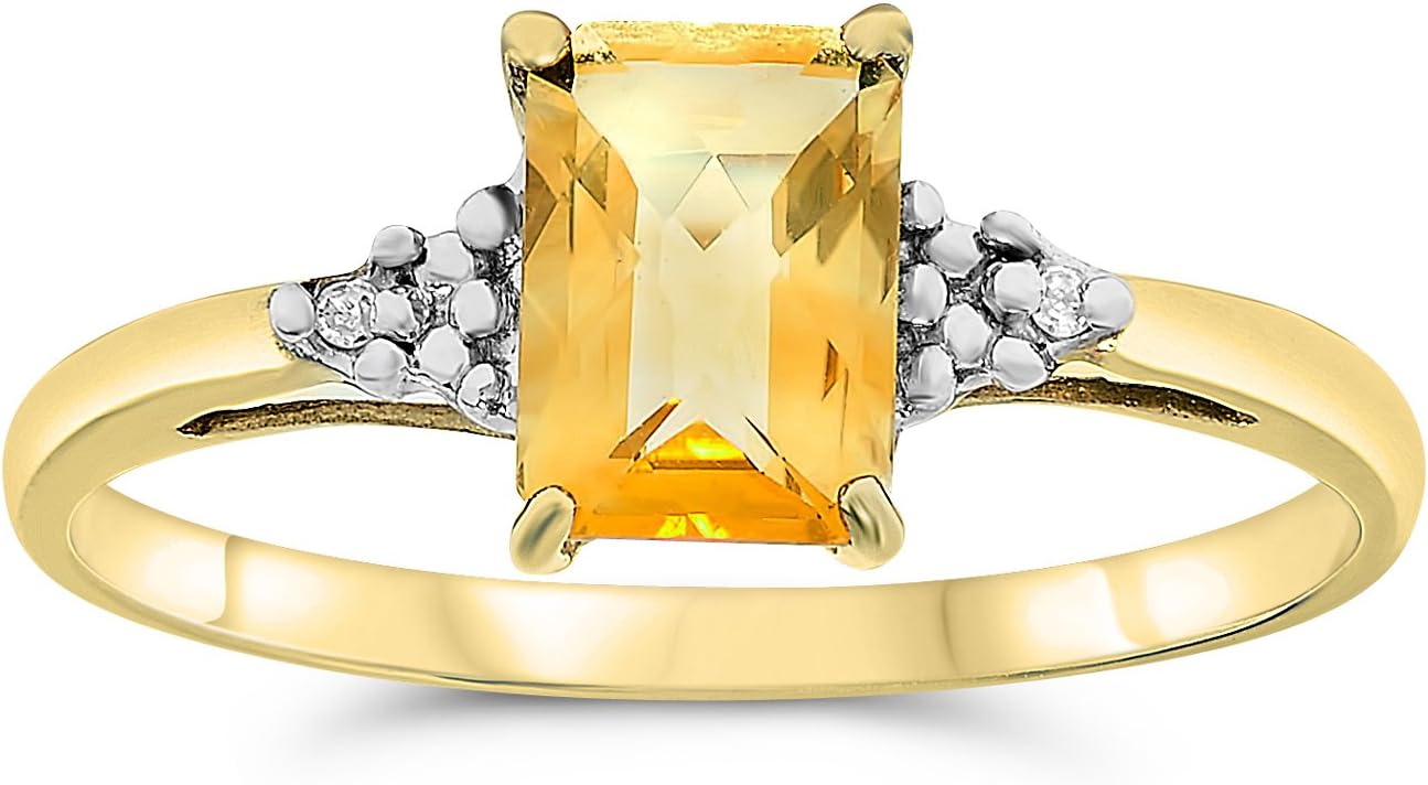 10k Yellow Gold Rectangular Shape Citrine and Diamond Ring, Birthstone of November