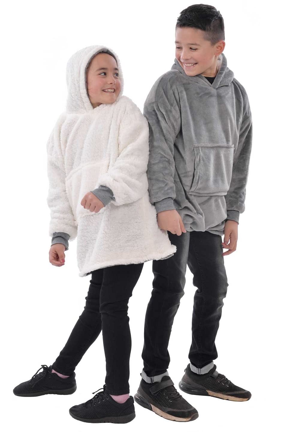 Kids Reversible Eskimo Sherpa Hoodie - Warm & Cozy - Soft and Comfy - One Size Grey/White - Unisex - Ideal for travelling, out and about use or just to wear around the house - Thoughtful winter gift