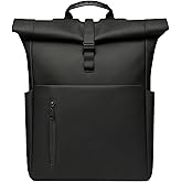 BBYUMIS Minimalist Roll Top Backpack, Matte Waterproof 15.6 Inch Laptop Bag, Premium Vegan Leather Rucksack, Lightweight Urban Commuter Daypack for School, Work, Men & Women