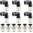 TAILONZ PNEUMATIC Elbow and Straight Combination 6MM Tube OD x 1/4 Inch NPT Thread Push to Connect Fittings PC6-N2+PL6-N2(Pack of 12)