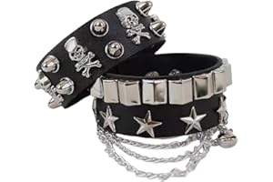 NPENGHUI 2-Piece Punk Rock Bracelet Set Studded Leather Cuff Bracelets with Metal Skull Adjustable Wrap Wrist Cuffs Vintage 8