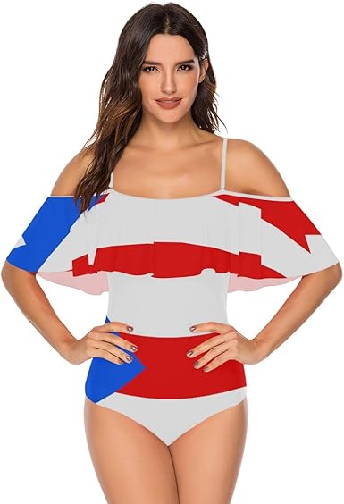 Puerto Rico Flag Swimsuit Flounce Off Shoulder One Piece Ruffles