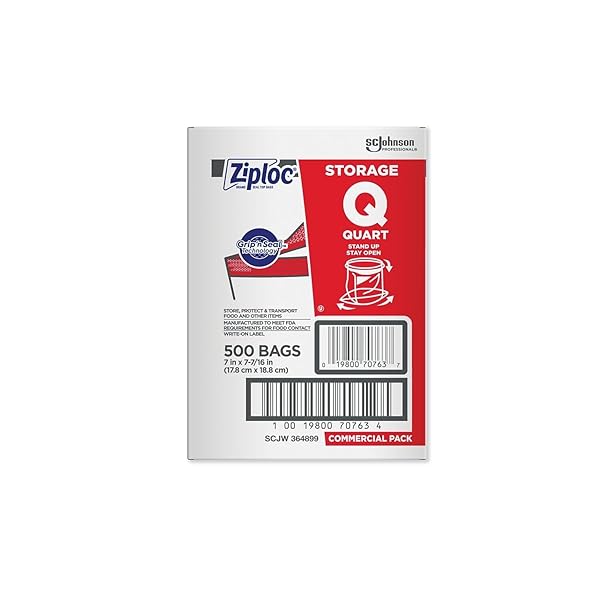 ZIPLOC DOUBLE ZIPPER STORAGE BAGS, QUART, 500 BAGS/CARTON (682256)