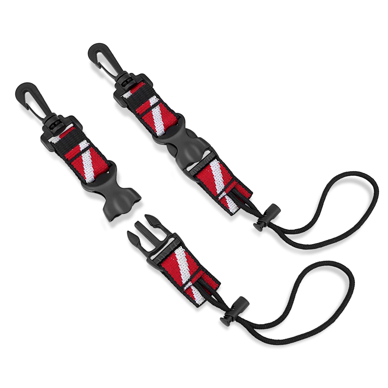 Photo 1 of 2Pack Scuba Lanyard Clip, Heavy Duty Quick Release Anti-Lost Strap with Adjustable Loop and Dive-Down Flag Webbing Band for Underwater Diving Cameras and Lights